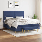 Boxspring Met Matras Stof Blauw 180X200 Cm Blauw 180 x 200 cm Horizontale strepen