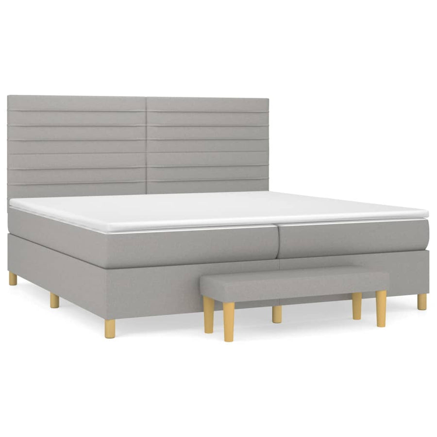 Boxspring Met Matras Stof Lichtgrijs 200 x 200 cm Horizontale strepen