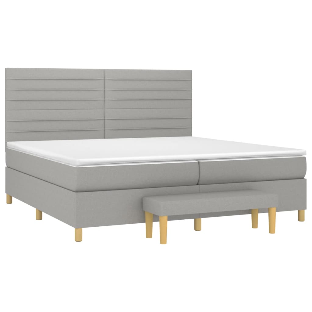 Boxspring Met Matras Stof Lichtgrijs 200 x 200 cm Horizontale strepen