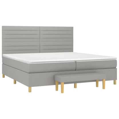 Boxspring Met Matras Stof Lichtgrijs 200 x 200 cm Horizontale strepen