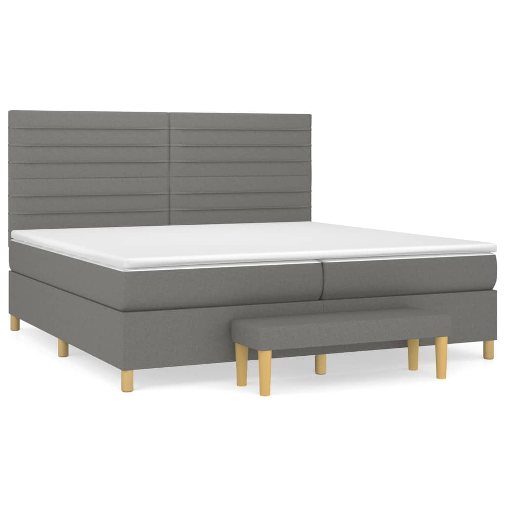 Boxspring Met Matras Stof Donkergrijs 200 x 200 cm Horizontale strepen