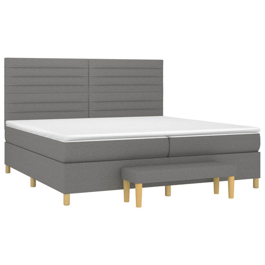 Boxspring Met Matras Stof Donkergrijs 200 x 200 cm Horizontale strepen