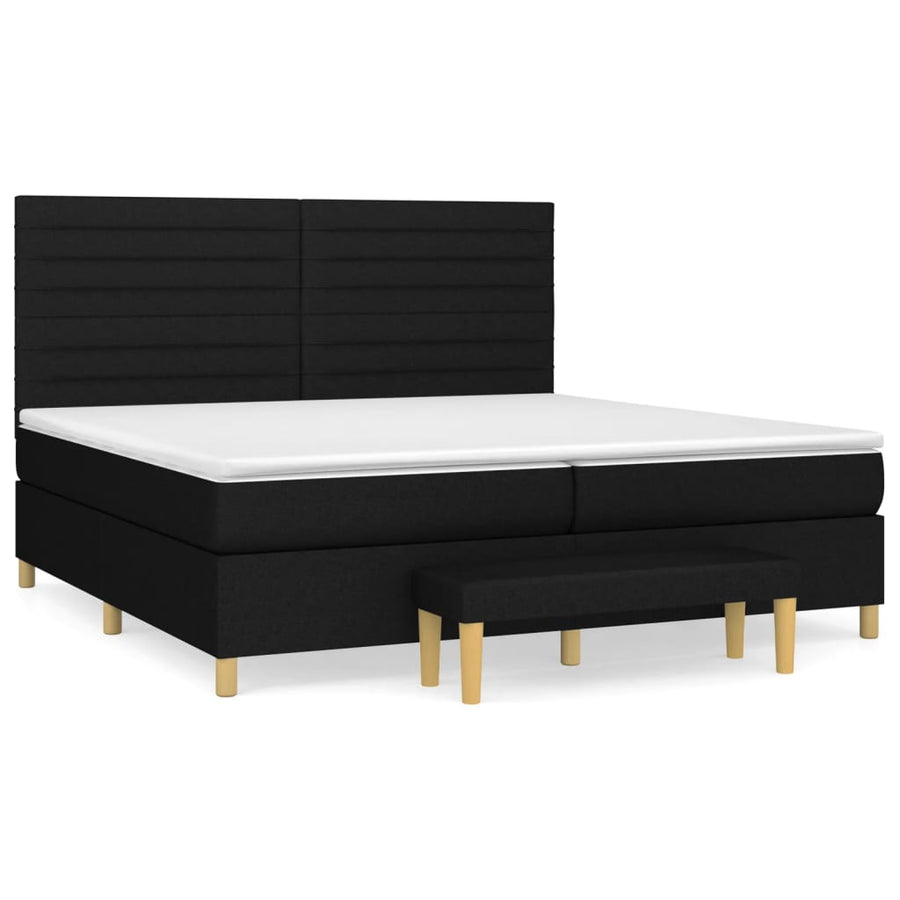 Boxspring Met Matras Stof Zwart 200 x 200 cm Horizontale strepen
