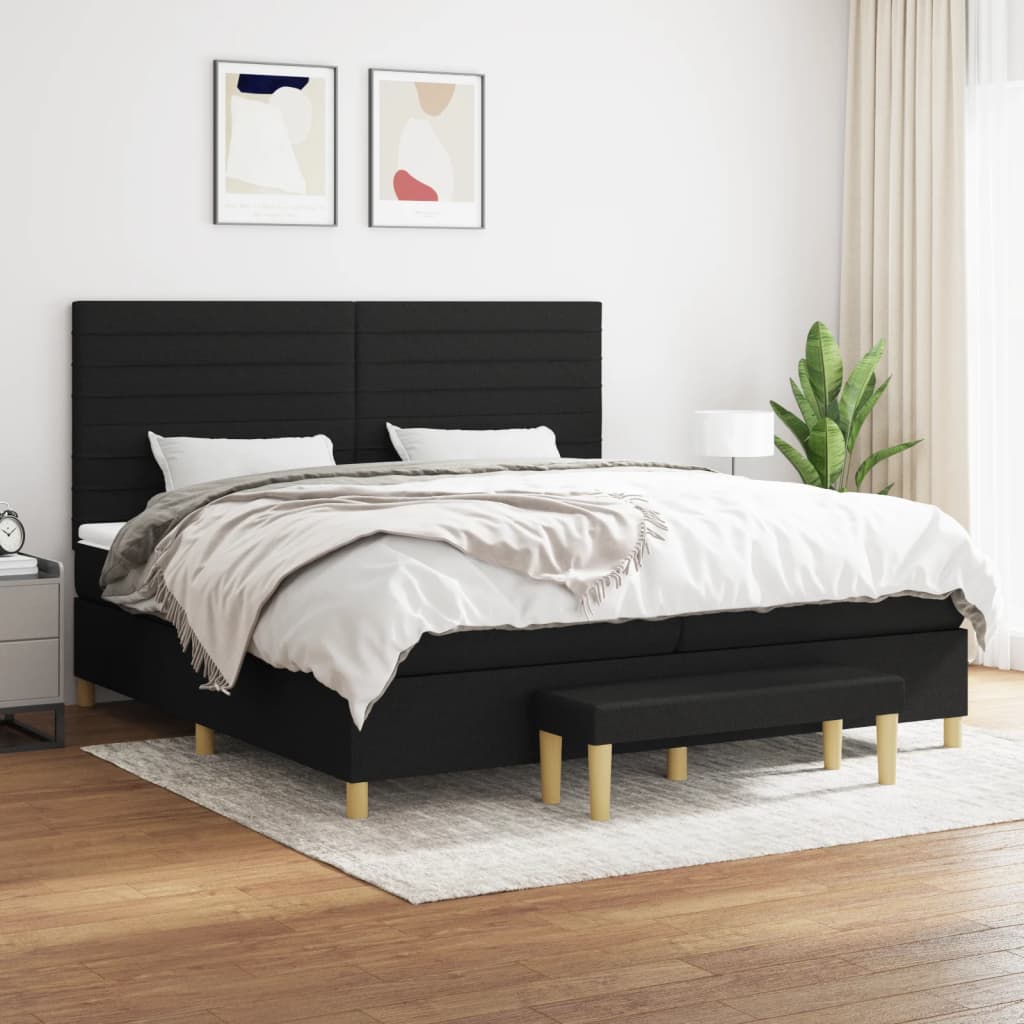 Boxspring Met Matras Stof Zwart 200 x 200 cm Horizontale strepen