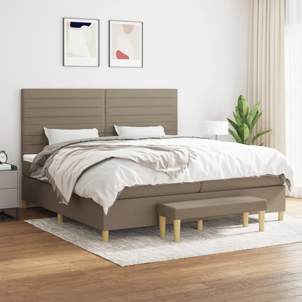 Boxspring Met Matras Stof Taupe 200 x 200 cm Horizontale strepen