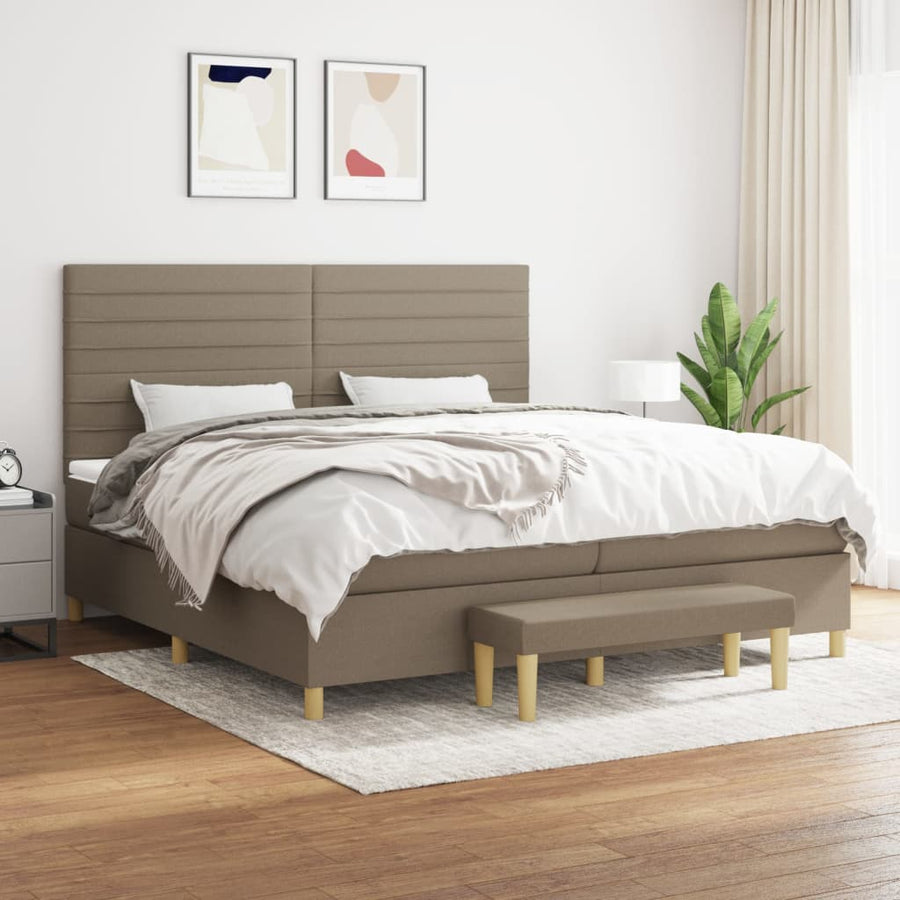 Boxspring Met Matras Stof Taupe 200 x 200 cm Horizontale strepen