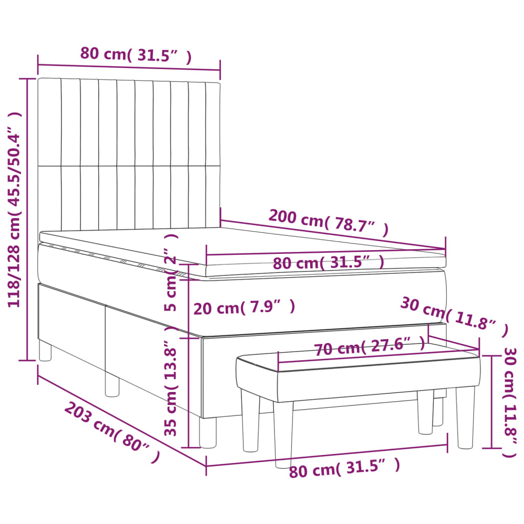 Boxspring Met Matras Stof Blauw 80 x 200 cm Verticale strepen