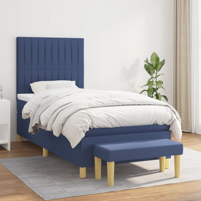 Boxspring Met Matras Stof Blauw 80 x 200 cm Verticale strepen