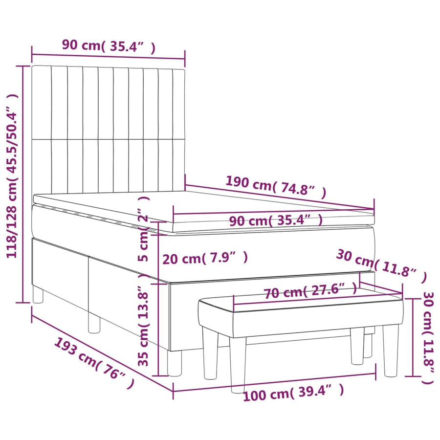 Boxspring Met Matras Stof Donkergrijs 90 x 190 cm Verticale strepen