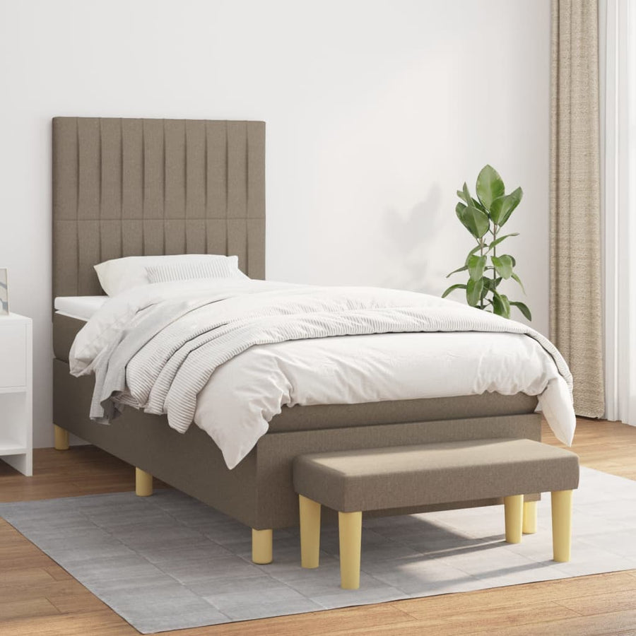 Boxspring Met Matras Stof Taupe 90 x 190 cm Verticale strepen