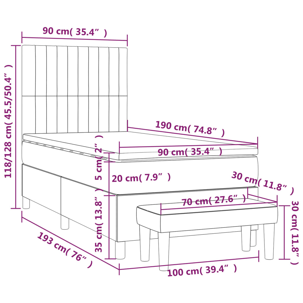 Boxspring Met Matras Stof Blauw 90 x 190 cm Verticale strepen