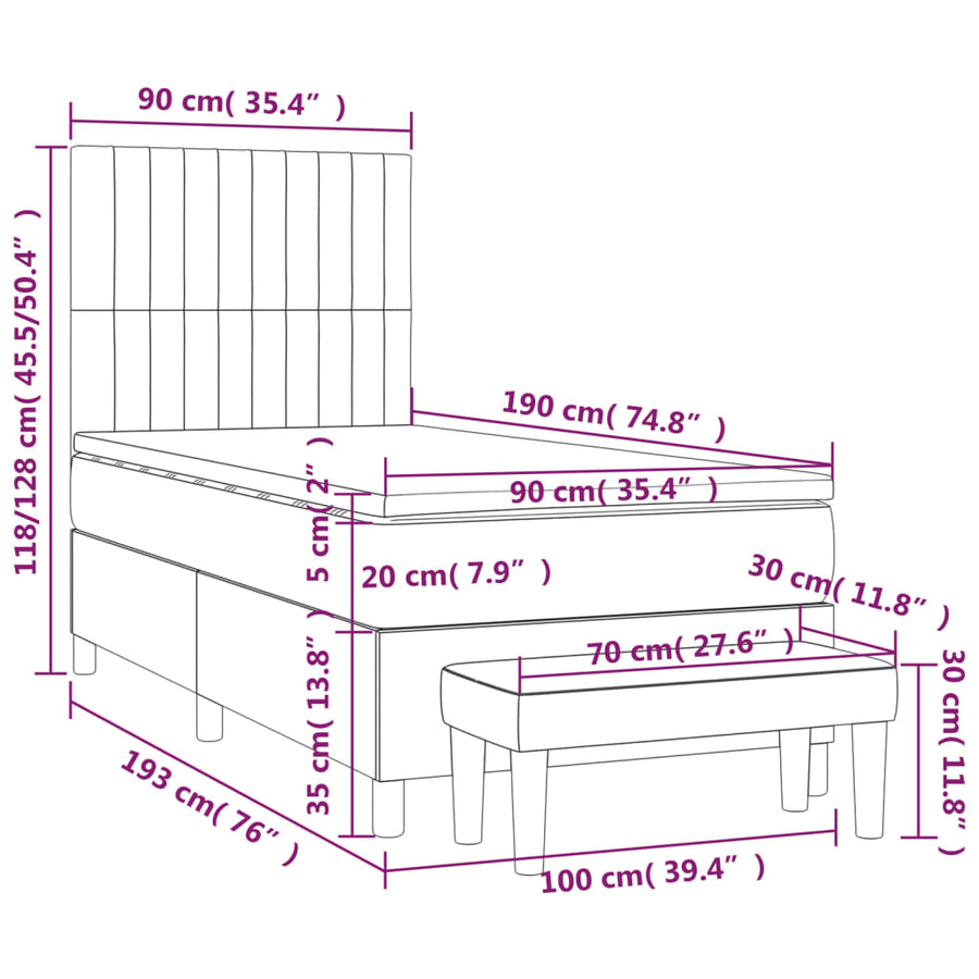 Boxspring Met Matras Stof Blauw 90 x 190 cm Verticale strepen