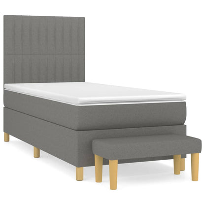 Boxspring Met Matras Stof Donkergrijs 90 x 200 cm Verticale strepen