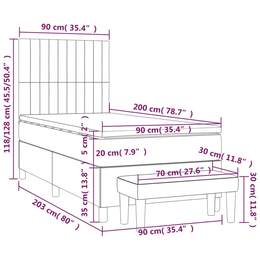 Boxspring Met Matras Stof Donkergrijs 90 x 200 cm Verticale strepen