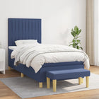 Boxspring Met Matras Stof Blauw 90 x 200 cm Verticale strepen