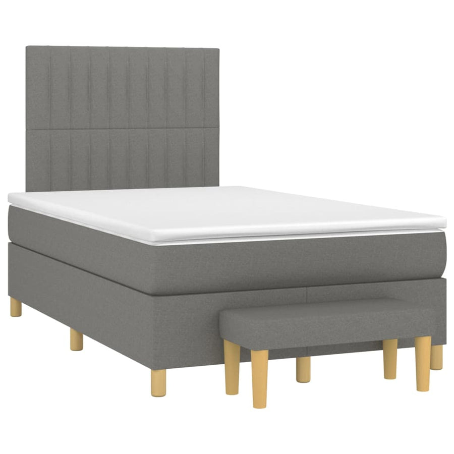 Boxspring Met Matras Stof Donkergrijs 120 x 200 cm Verticale strepen