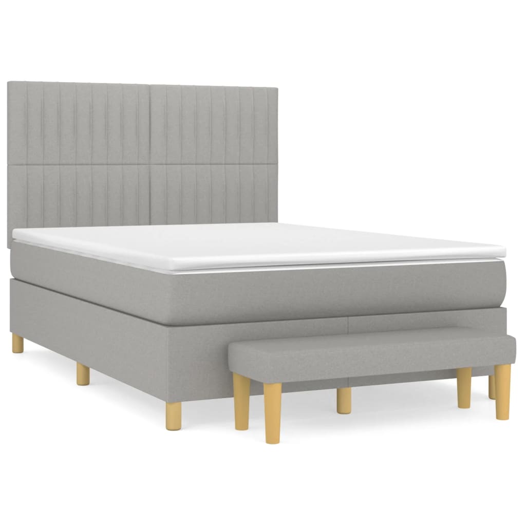 Boxspring Met Matras Stof Lichtgrijs 140 x 190 cm Verticale strepen