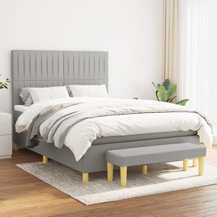 Boxspring Met Matras Stof Lichtgrijs 140 x 190 cm Verticale strepen