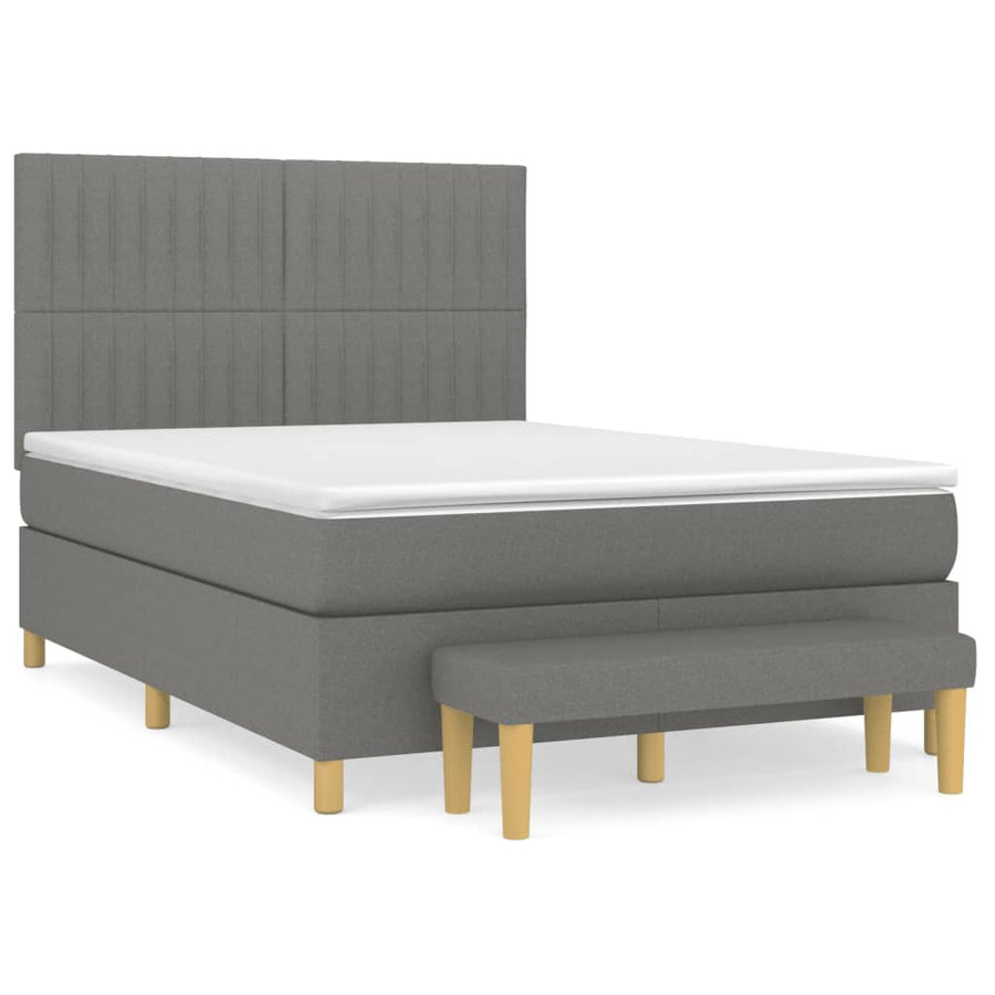 Boxspring Met Matras Stof Donkergrijs 140 x 190 cm Verticale strepen