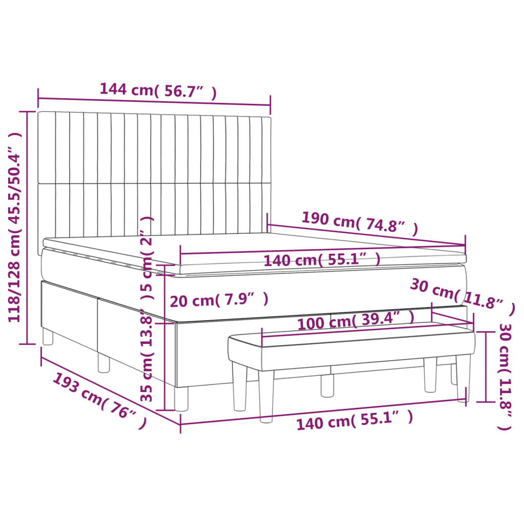Boxspring Met Matras Stof Donkergrijs 140 x 190 cm Verticale strepen