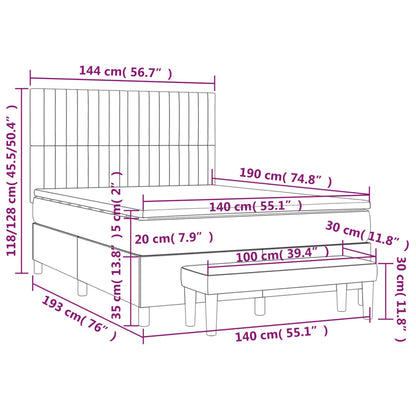 Boxspring Met Matras Stof Donkergrijs 140 x 190 cm Verticale strepen