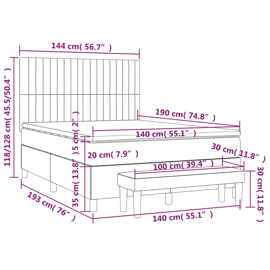 Boxspring Met Matras Stof Zwart 140 x 190 cm Verticale strepen