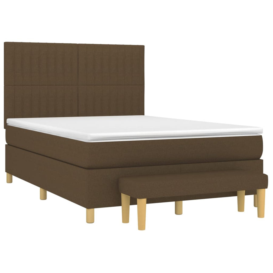 Boxspring Met Matras Stof Donkerbruin 140 x 190 cm Verticale strepen