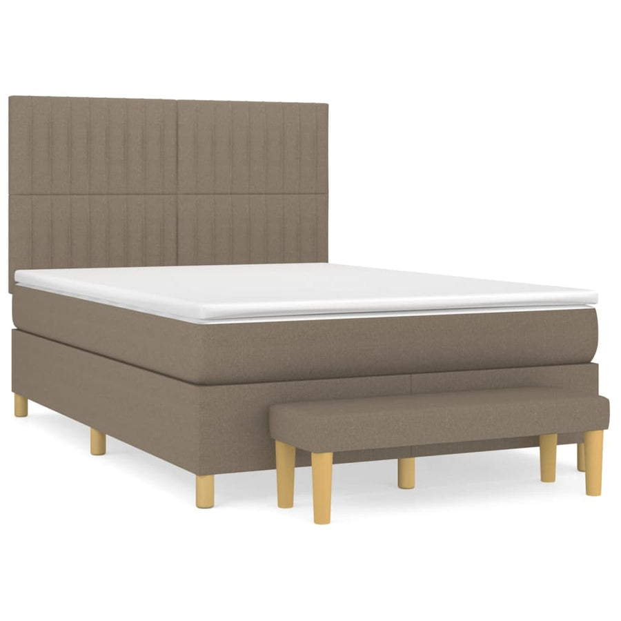 Boxspring Met Matras Stof Taupe 140 x 190 cm Verticale strepen