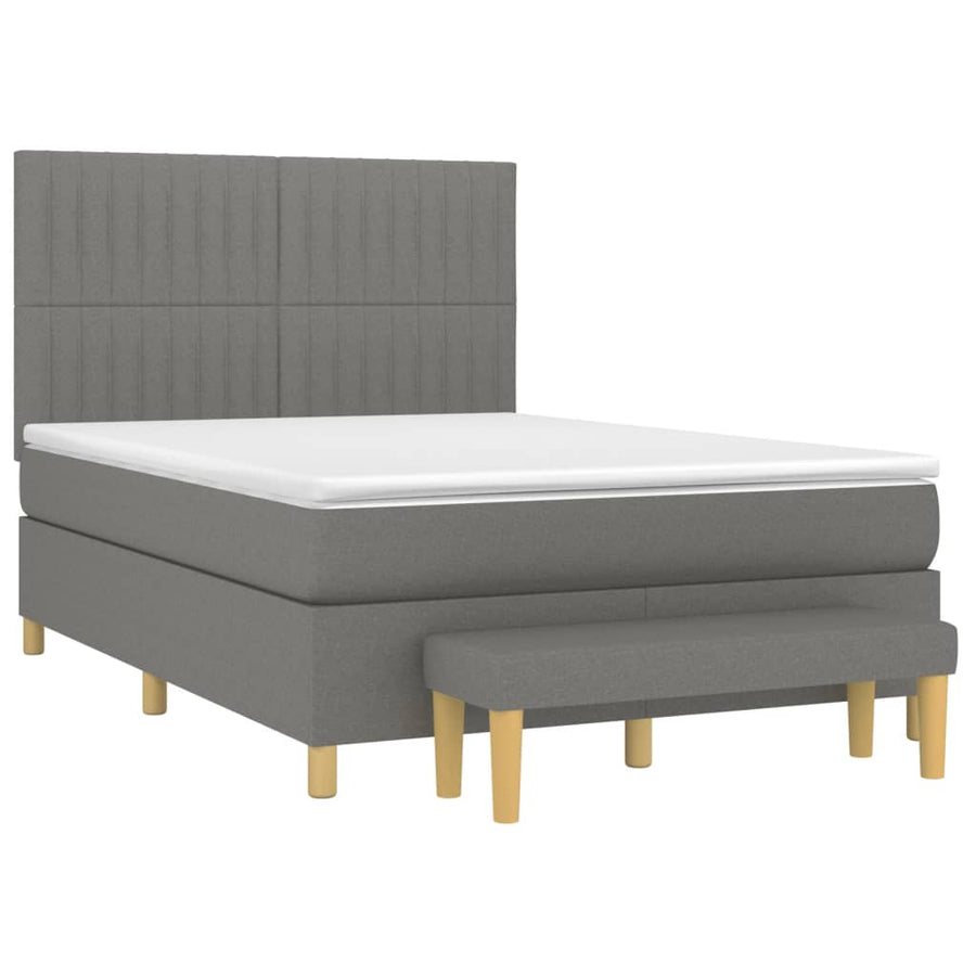 Boxspring Met Matras Stof Donkergrijs 140 x 200 cm Verticale strepen