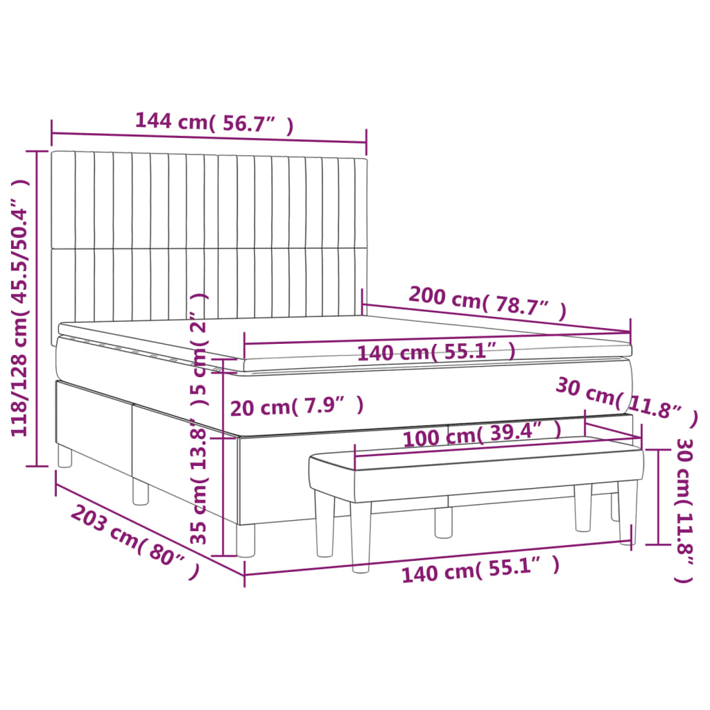 Boxspring Met Matras Stof Donkerbruin 140 x 200 cm Verticale strepen