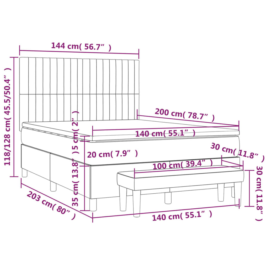 Boxspring Met Matras Stof Donkerbruin 140 x 200 cm Verticale strepen