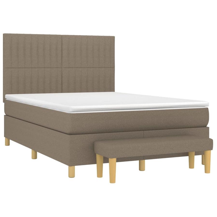 Boxspring Met Matras Stof Taupe 140 x 200 cm Verticale strepen