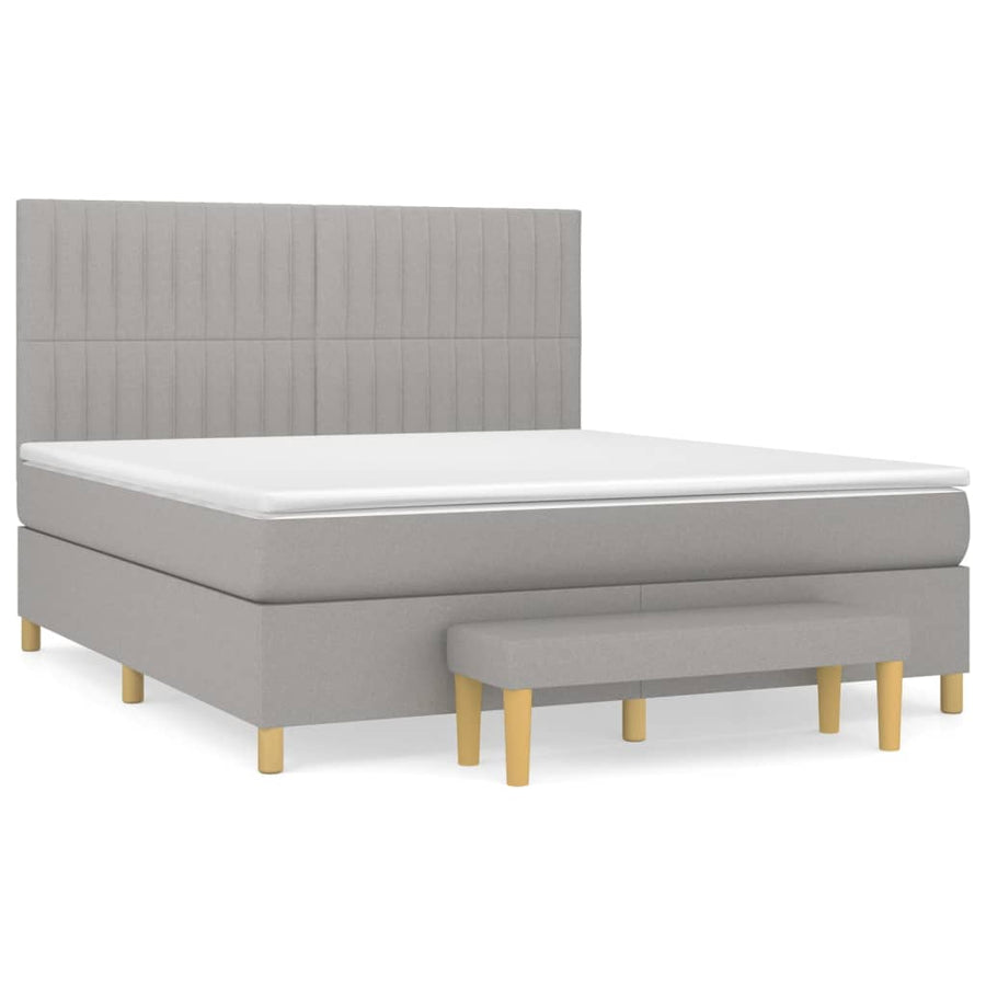 Boxspring Met Matras Stof Lichtgrijs 160 x 200 cm Verticale strepen