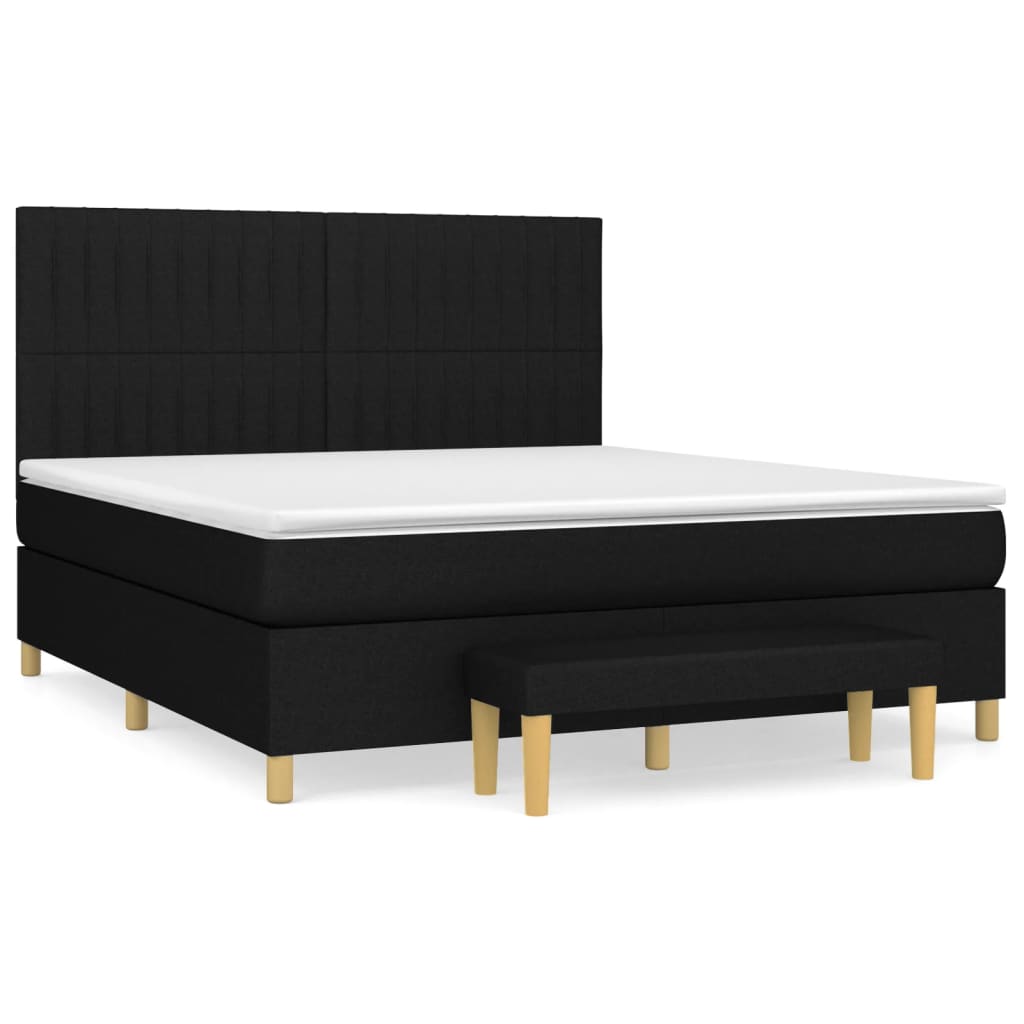 Boxspring Met Matras Stof Zwart 160 x 200 cm Verticale strepen