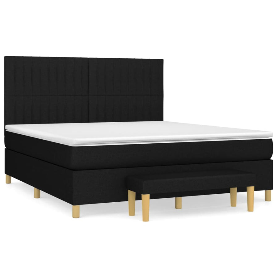 Boxspring Met Matras Stof Zwart 160 x 200 cm Verticale strepen