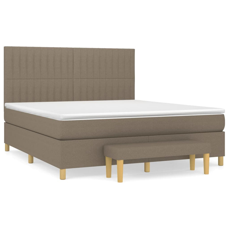 Boxspring Met Matras Stof Taupe 160X200 Cm Taupe 160 x 200 cm Verticale strepen