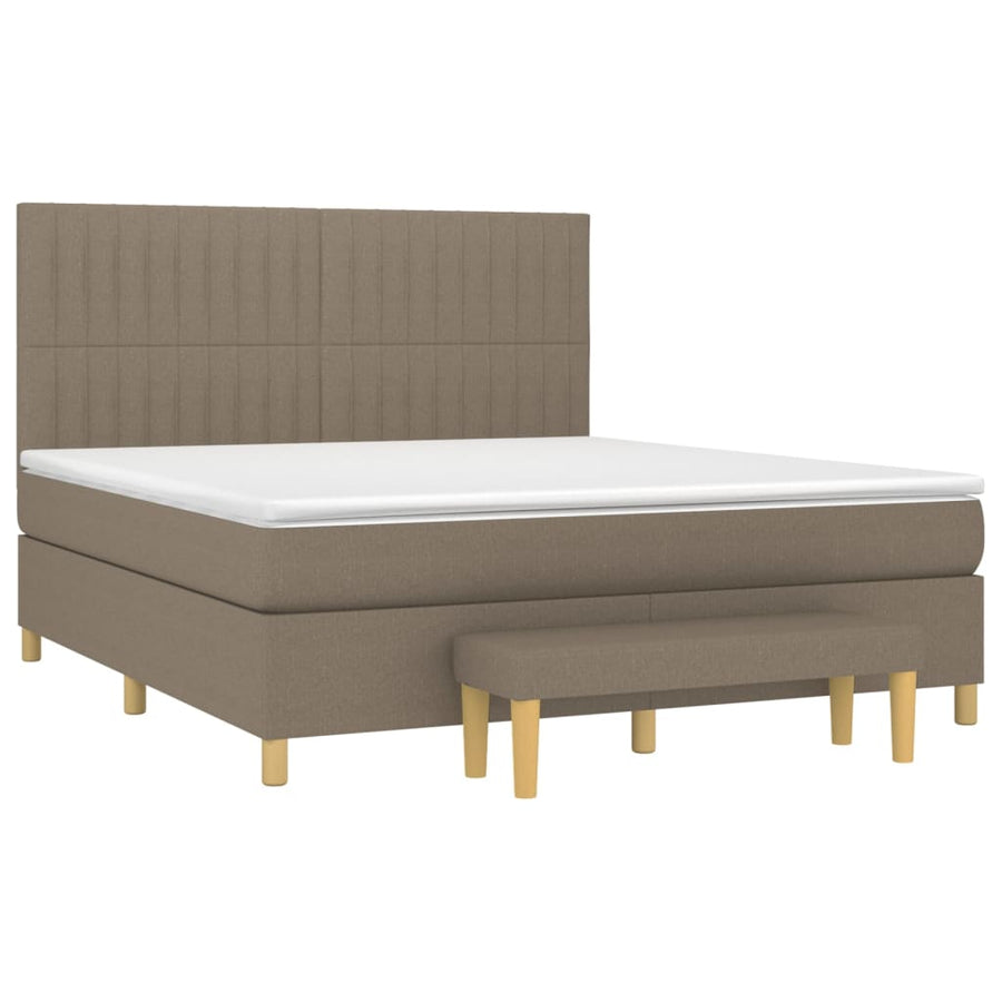 Boxspring Met Matras Stof Taupe 160X200 Cm Taupe 160 x 200 cm Verticale strepen