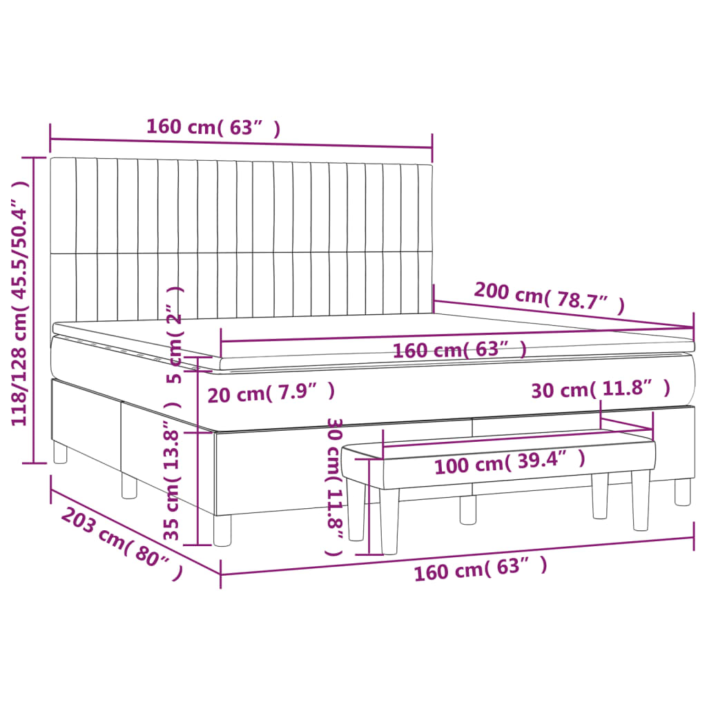 Boxspring Met Matras Stof Taupe 160X200 Cm Taupe 160 x 200 cm Verticale strepen