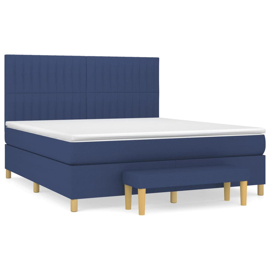 Boxspring Met Matras Stof Blauw 160 x 200 cm Verticale strepen