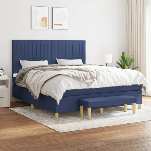 Boxspring Met Matras Stof Blauw 160 x 200 cm Verticale strepen