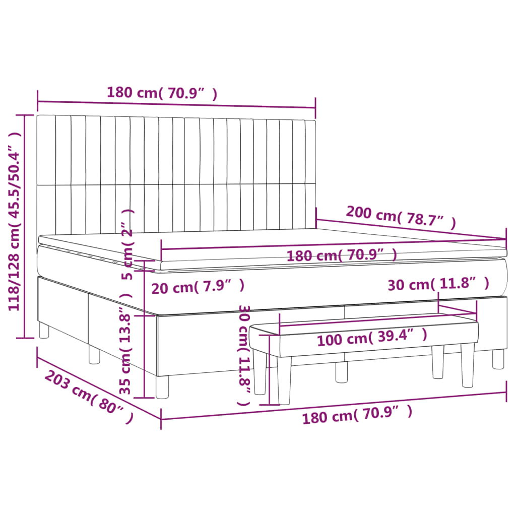 Boxspring Met Matras Stof Lichtgrijs 180 x 200 cm Verticale strepen