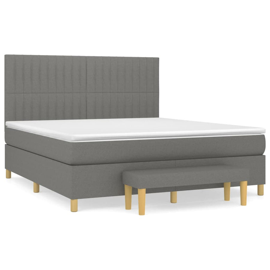 Boxspring Met Matras Stof Donkergrijs 180 x 200 cm Verticale strepen