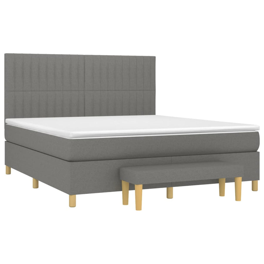 Boxspring Met Matras Stof Donkergrijs 180 x 200 cm Verticale strepen