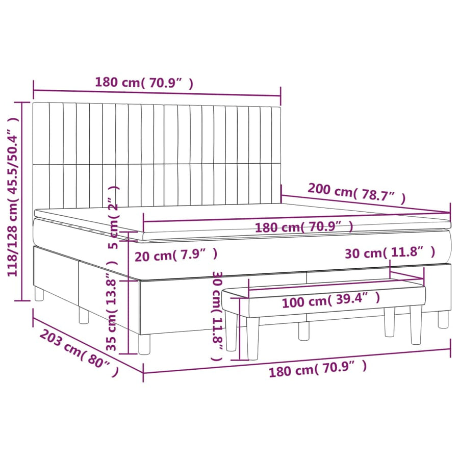 Boxspring Met Matras Stof Zwart 180 x 200 cm Verticale strepen