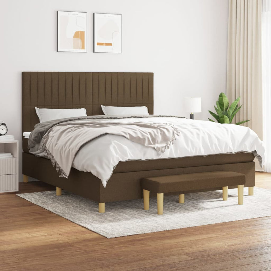 Boxspring Met Matras Stof 180 x 200 cm Donkerbruin