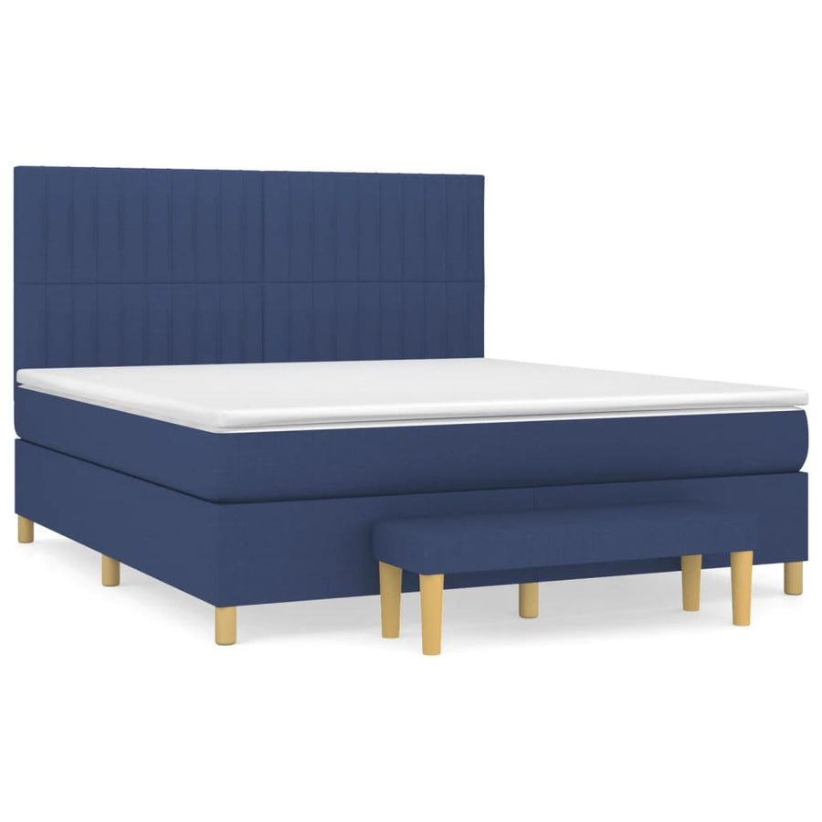 Boxspring Met Matras Stof Blauw 180 x 200 cm Verticale strepen
