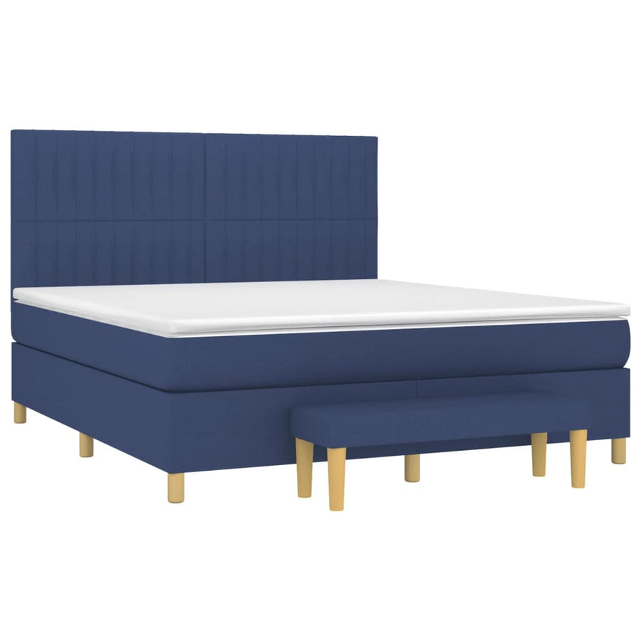 Boxspring Met Matras Stof Blauw 180 x 200 cm Verticale strepen
