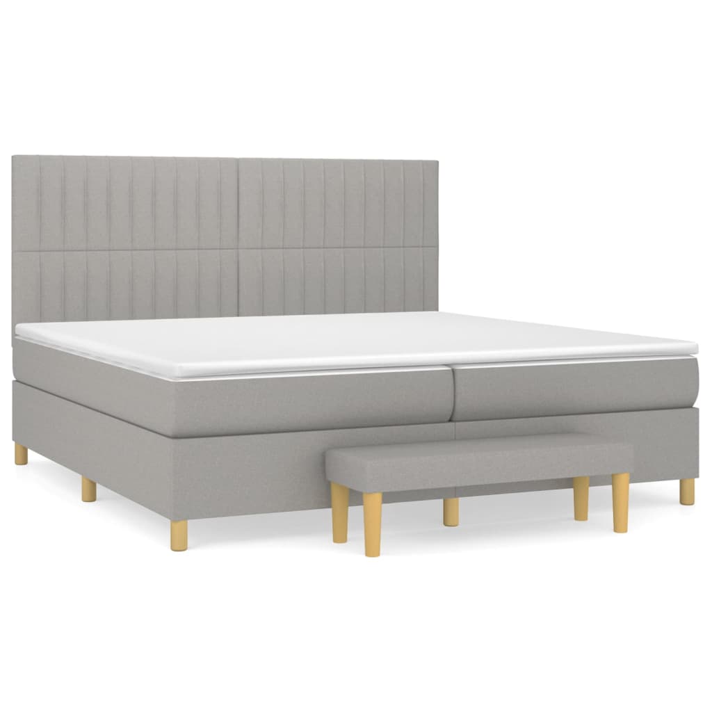 Boxspring Met Matras Stof Lichtgrijs 200 x 200 cm Verticale strepen