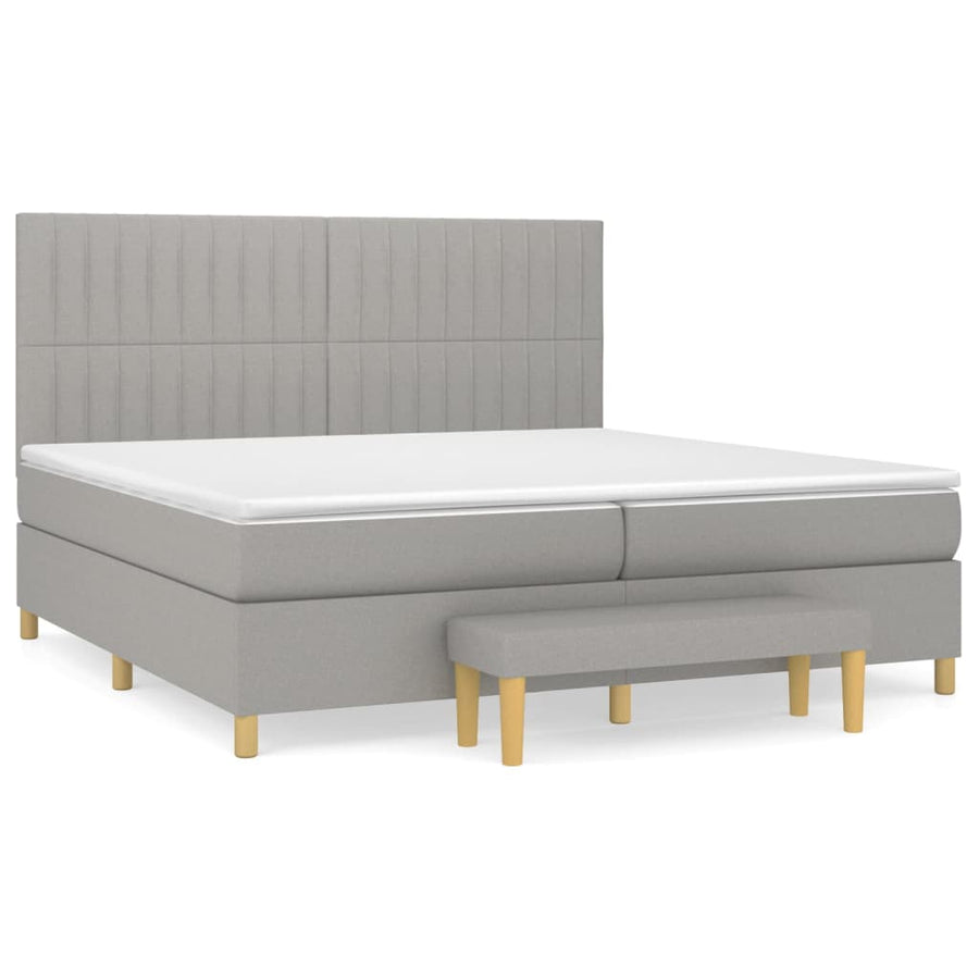 Boxspring Met Matras Stof Lichtgrijs 200 x 200 cm Verticale strepen