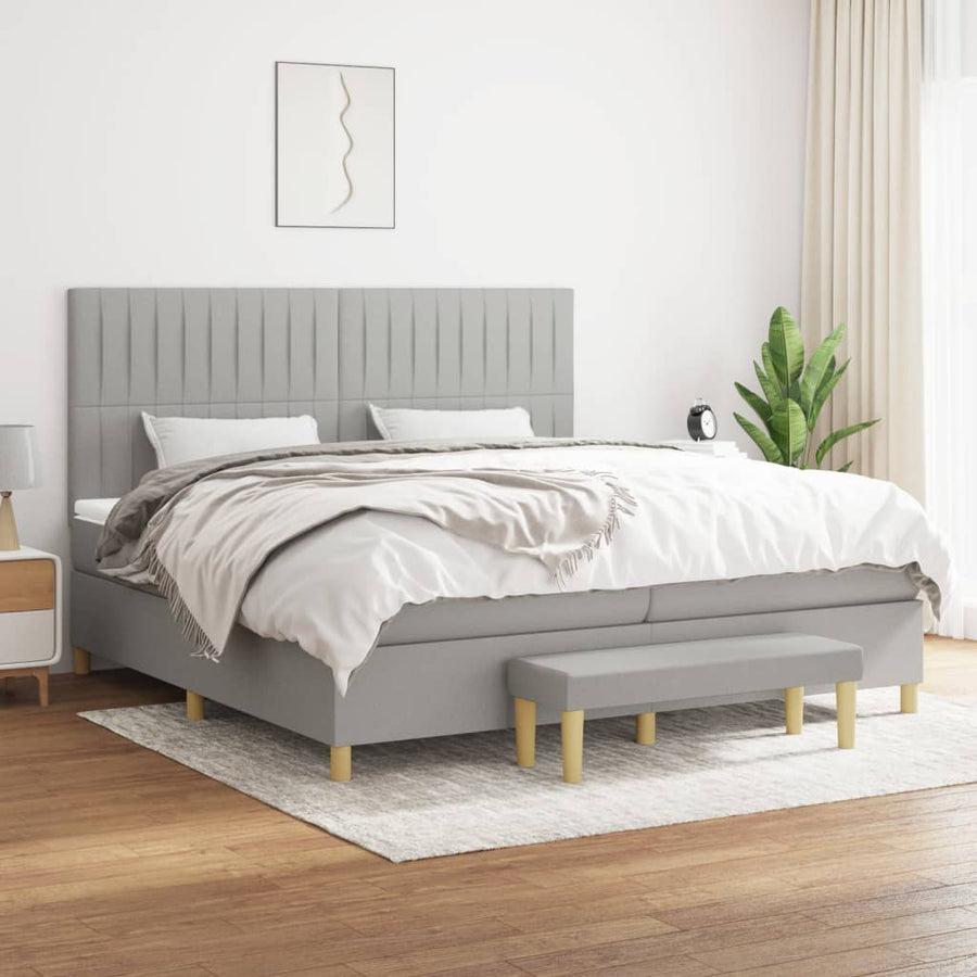 Boxspring Met Matras Stof Lichtgrijs 200 x 200 cm Verticale strepen